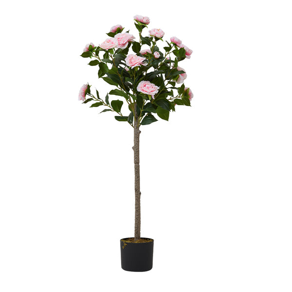 Livingandhome 110cm Artificial Camellia Tree in Pot - Pink