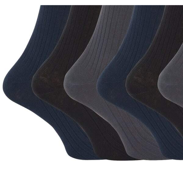 Mens 100% Cotton Ribbed Socks (Pack Of 6) (UK Shoe 6-11)