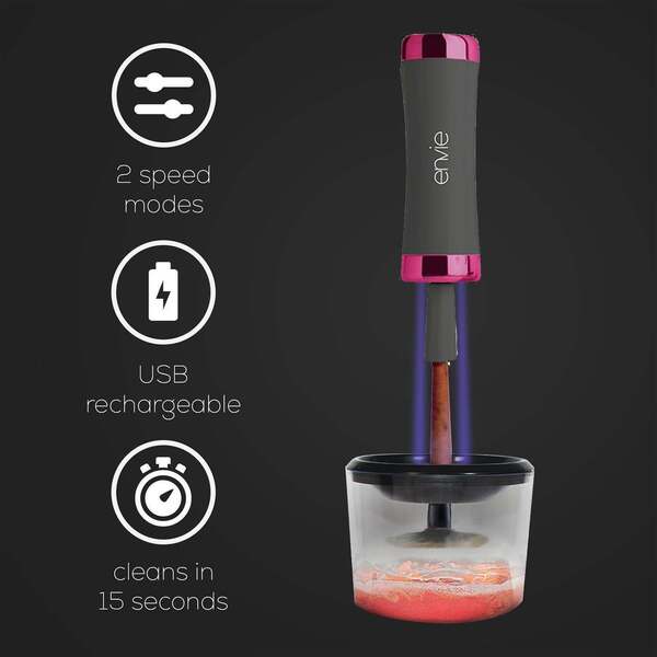 Envie Make Up Brush Cleaner and Dryer USB - Grey/Hot Pink