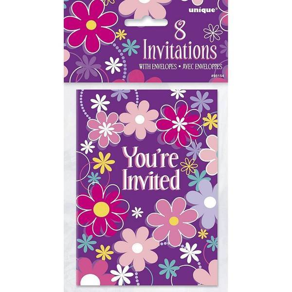 Unique Party Card Floral Invitations (Pack of 8)