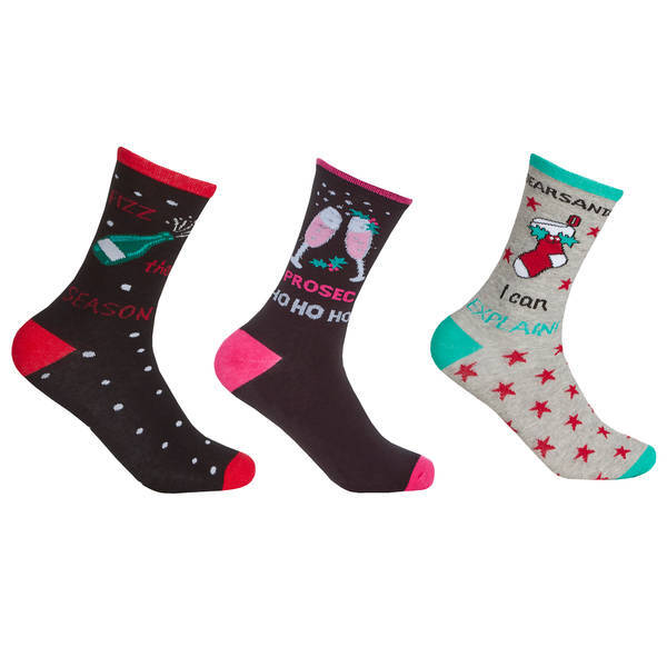 Womens Cotton Rich Festive Socks (3 Pairs) (UK 4-8)