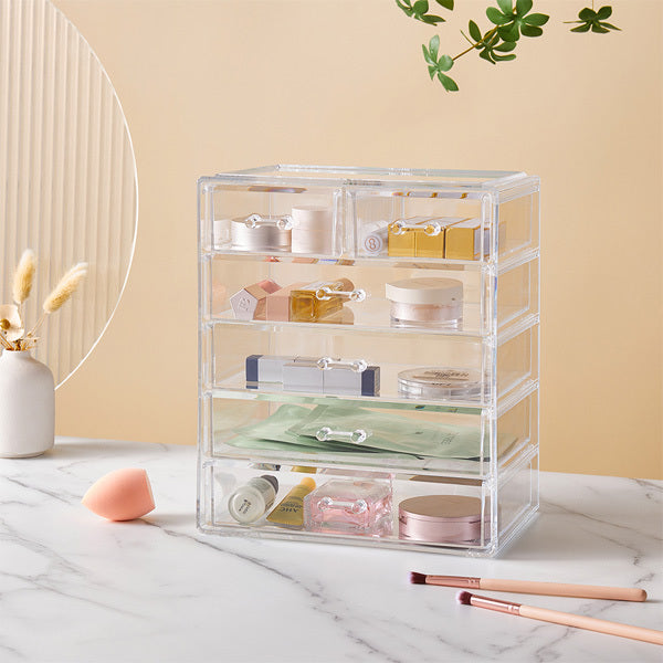 Livingandhome Transparent Makeup Organizer with 6 Drawers
