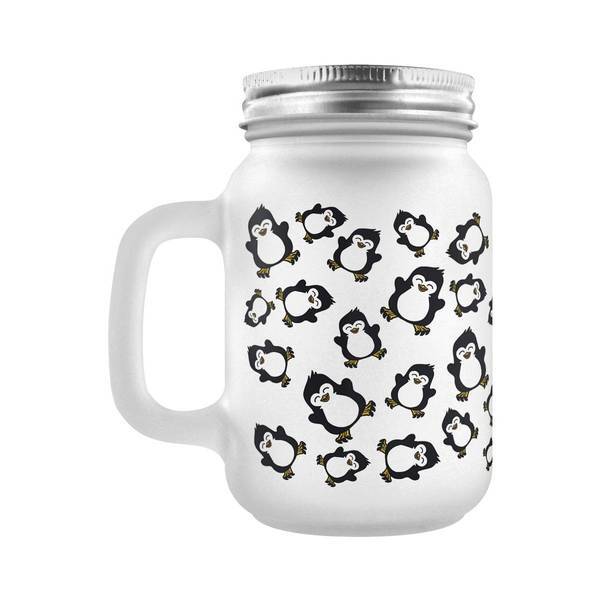 Psycho Penguin Frosted Mason Jar