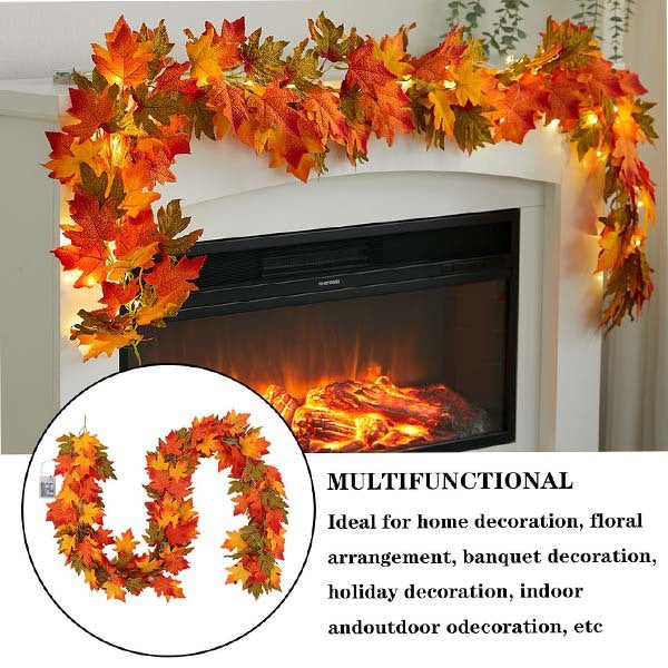 Livingandhome 2m Maple Leaf Garland with Lights