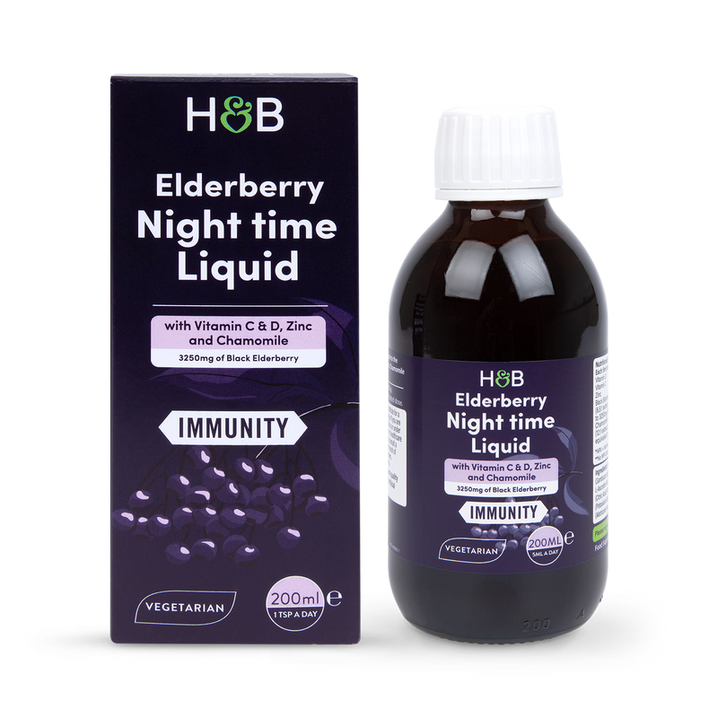 Elderberry Night-Time Immune Support Liquid with Vitamins C & D, Zinc and Chamomile 200ml