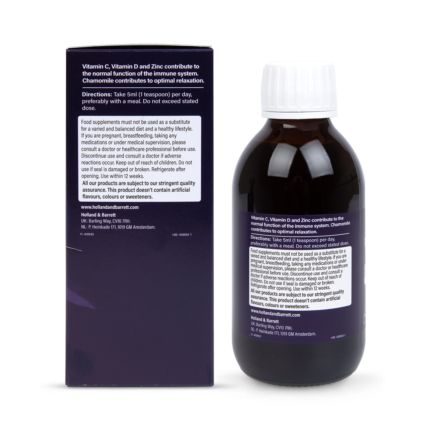Elderberry Night-Time Immune Support Liquid with Vitamins C & D, Zinc and Chamomile 200ml