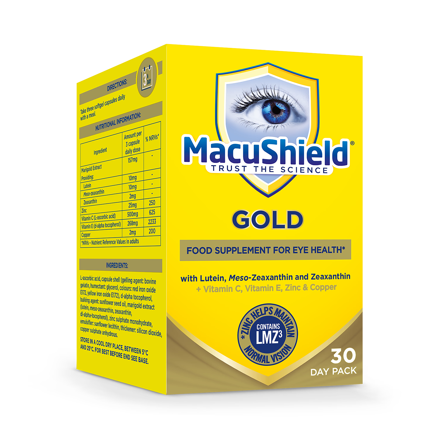 Eye Health Supplement with Lutein, Zeaxanthin, and Vitamins, 90 Capsules (1 Month Supply)