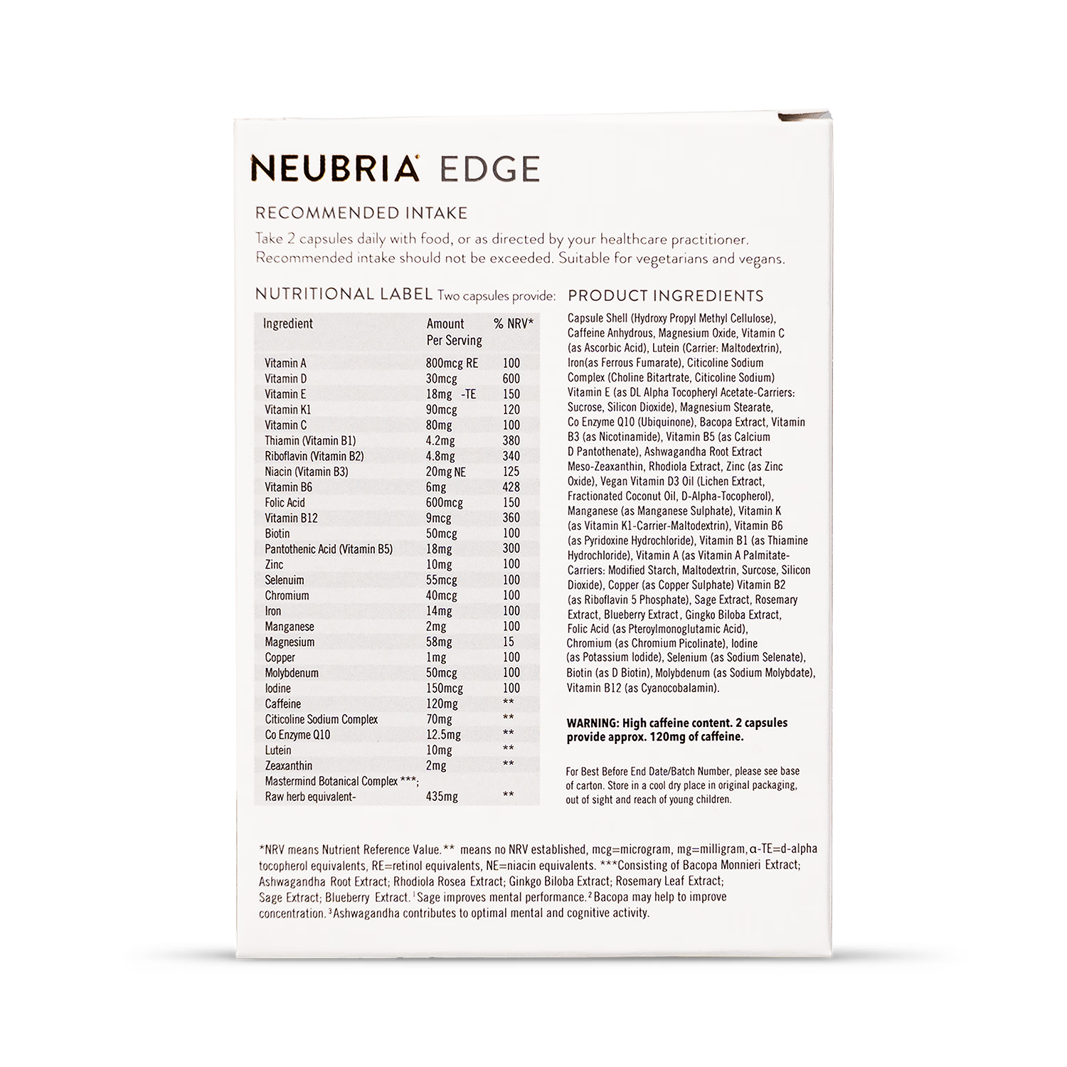 Nootropic Multivitamin for Focus and Mental Performance 60 Vegan Capsules