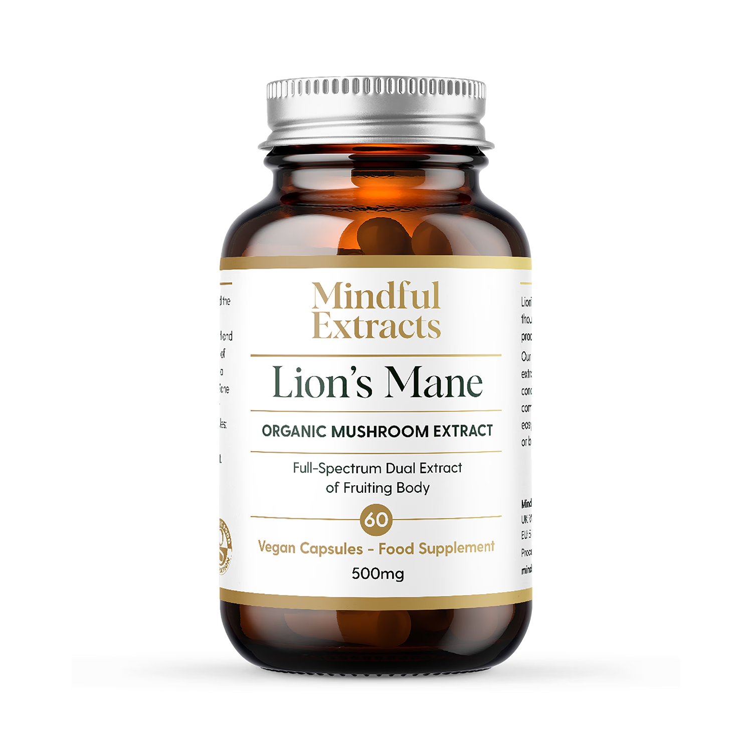 Mindful Extracts Organic Lions Mane Mushroom Extract 60 Vegan Capsules