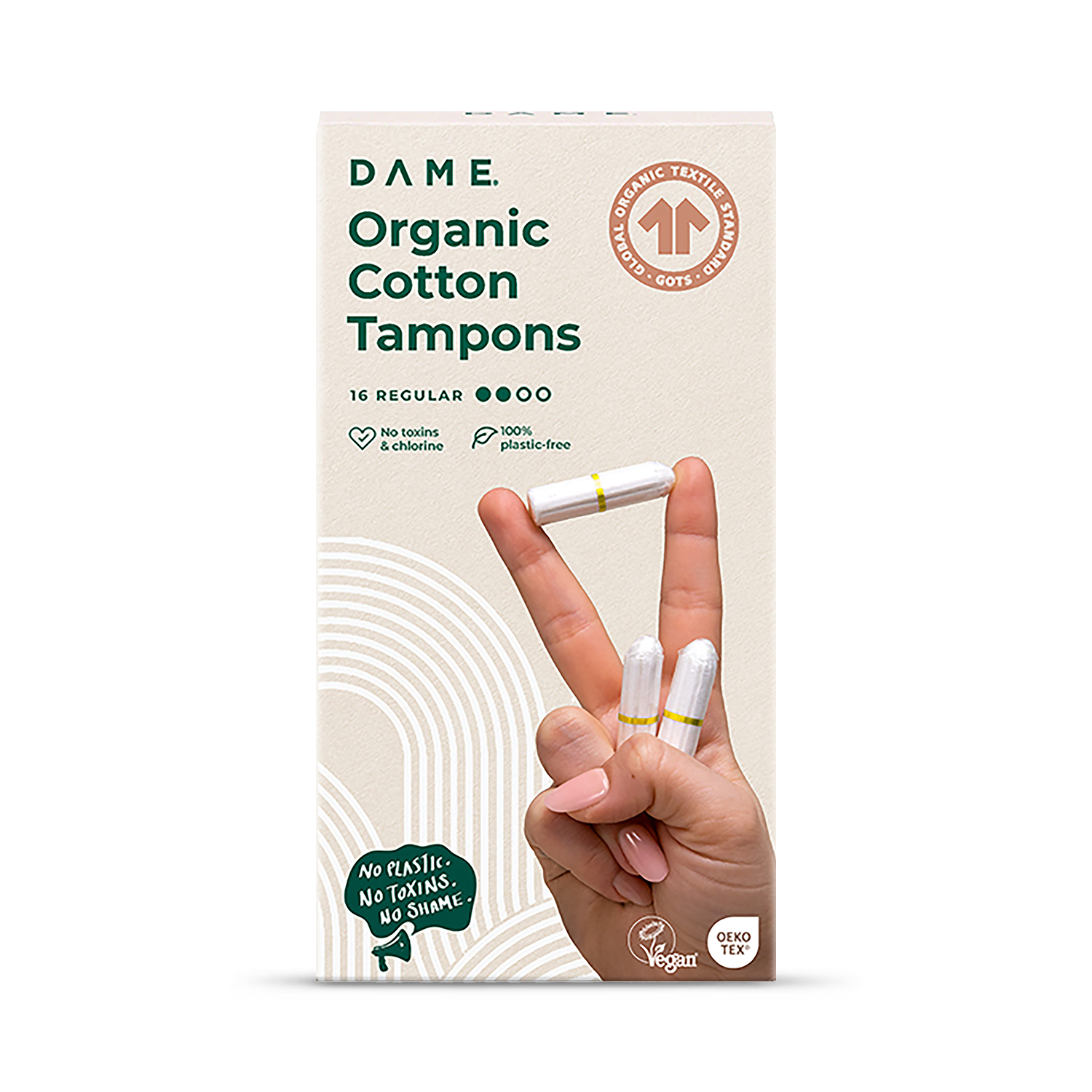 DAME Regular Cotton Tampons 16 Pack