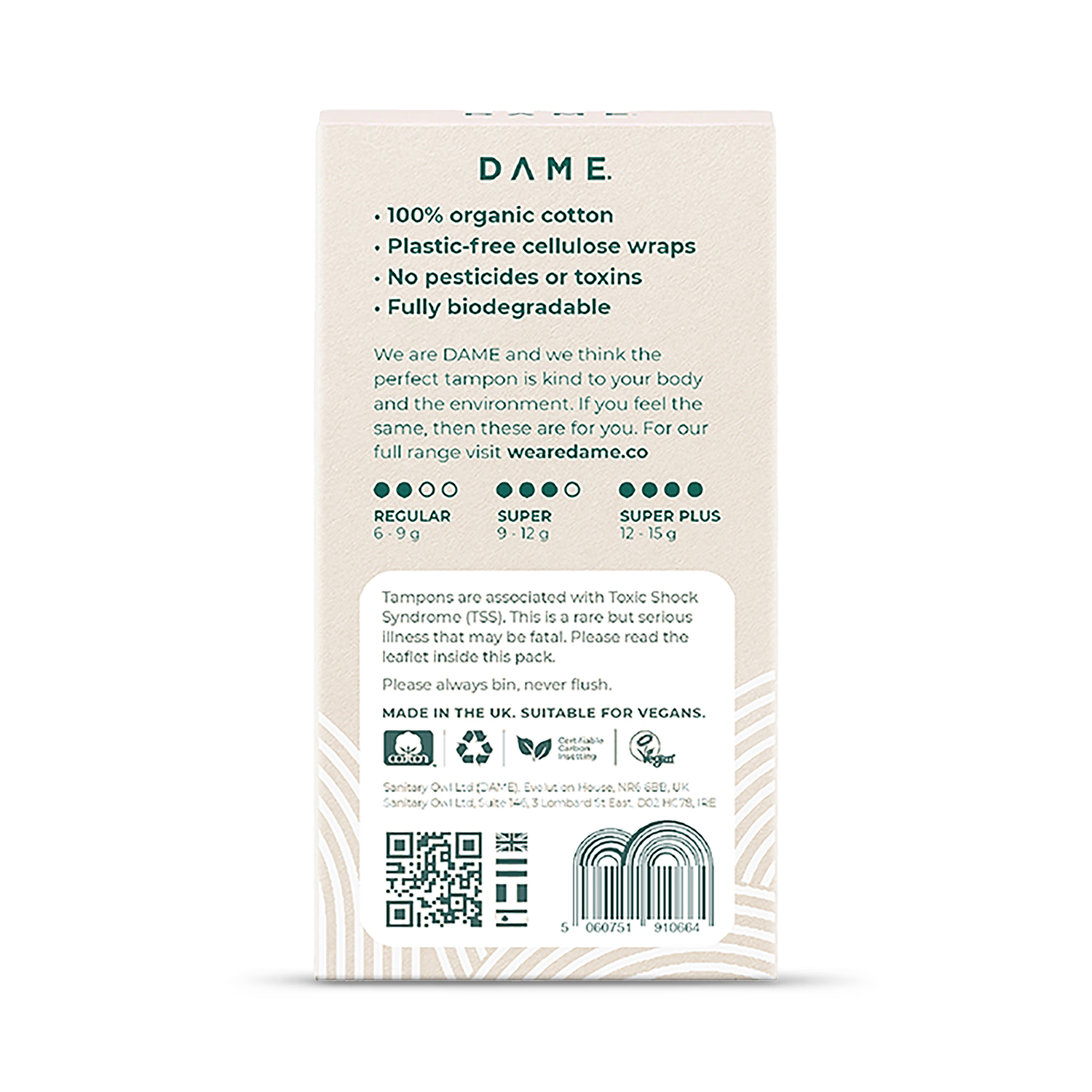 DAME Regular Cotton Tampons 16 Pack