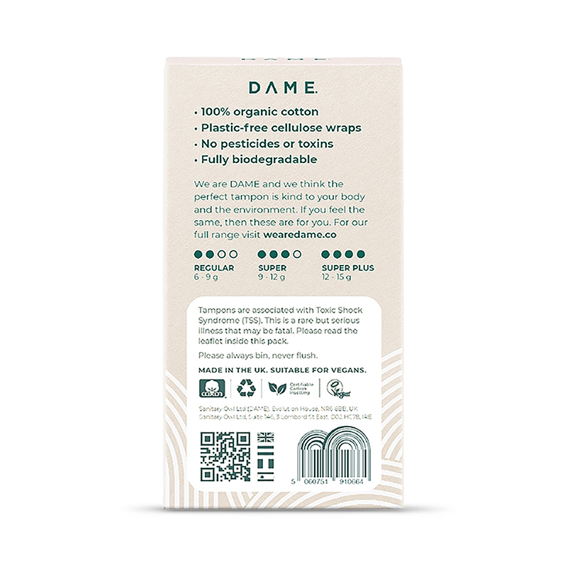 DAME Regular Cotton Tampons 16 Pack