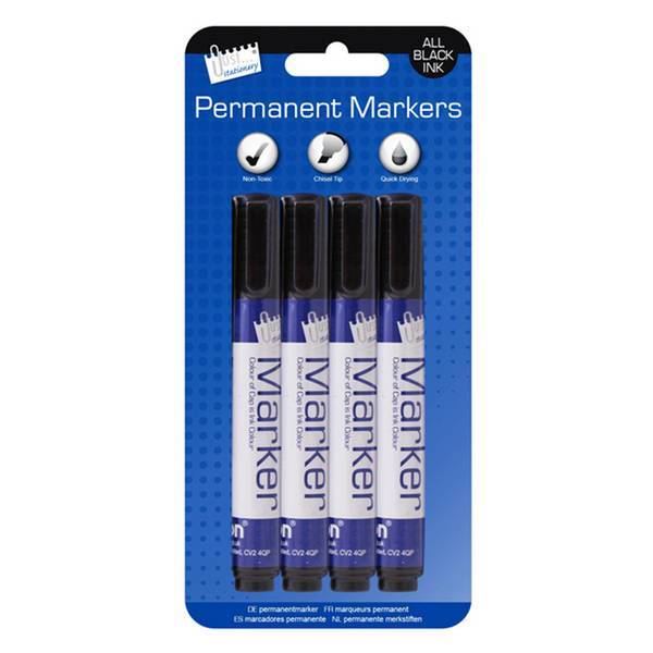 Just Stationery Chisel Black Permanent Marker(Pack Of 4)