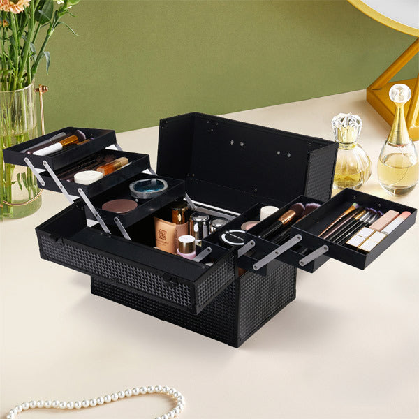 Livingandhome Professional Aluminum Cosmetic Box Black