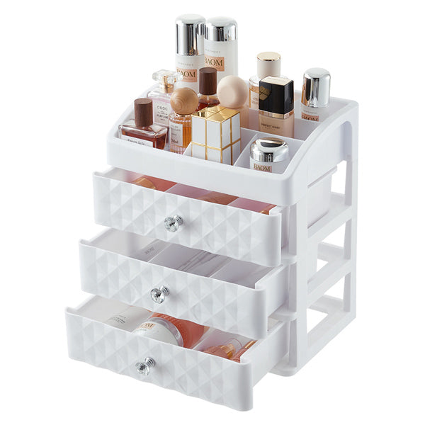 Livingandhome Plastic Makeup Organizer with 3 Drawers White
