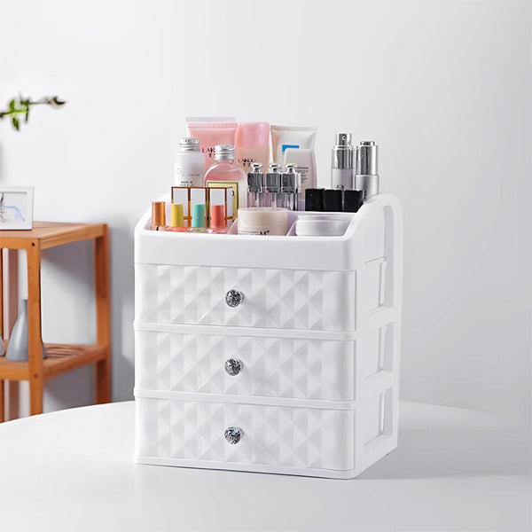 Livingandhome Plastic Makeup Organizer with 3 Drawers White
