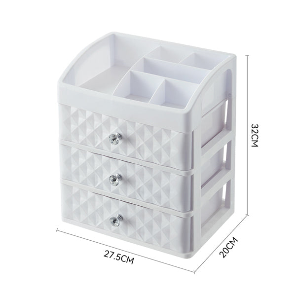 Livingandhome Plastic Makeup Organizer with 3 Drawers White