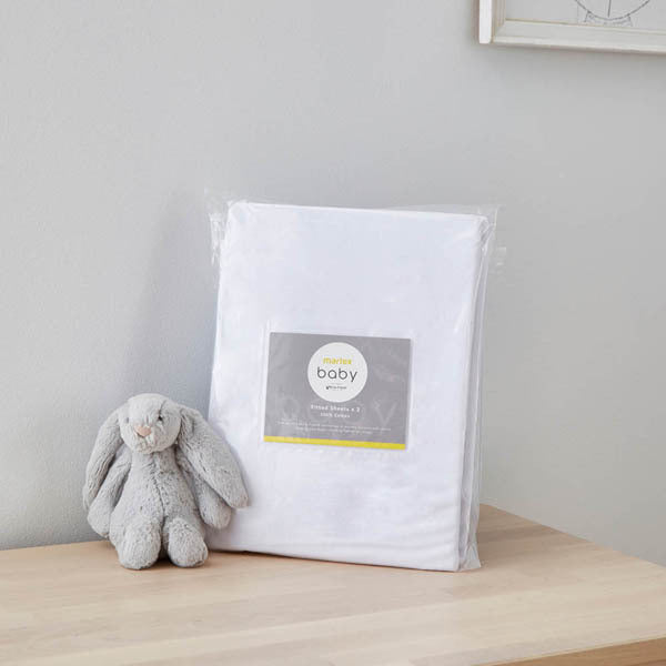 Martex Baby Twin Pack Fitted Sheet Moses White