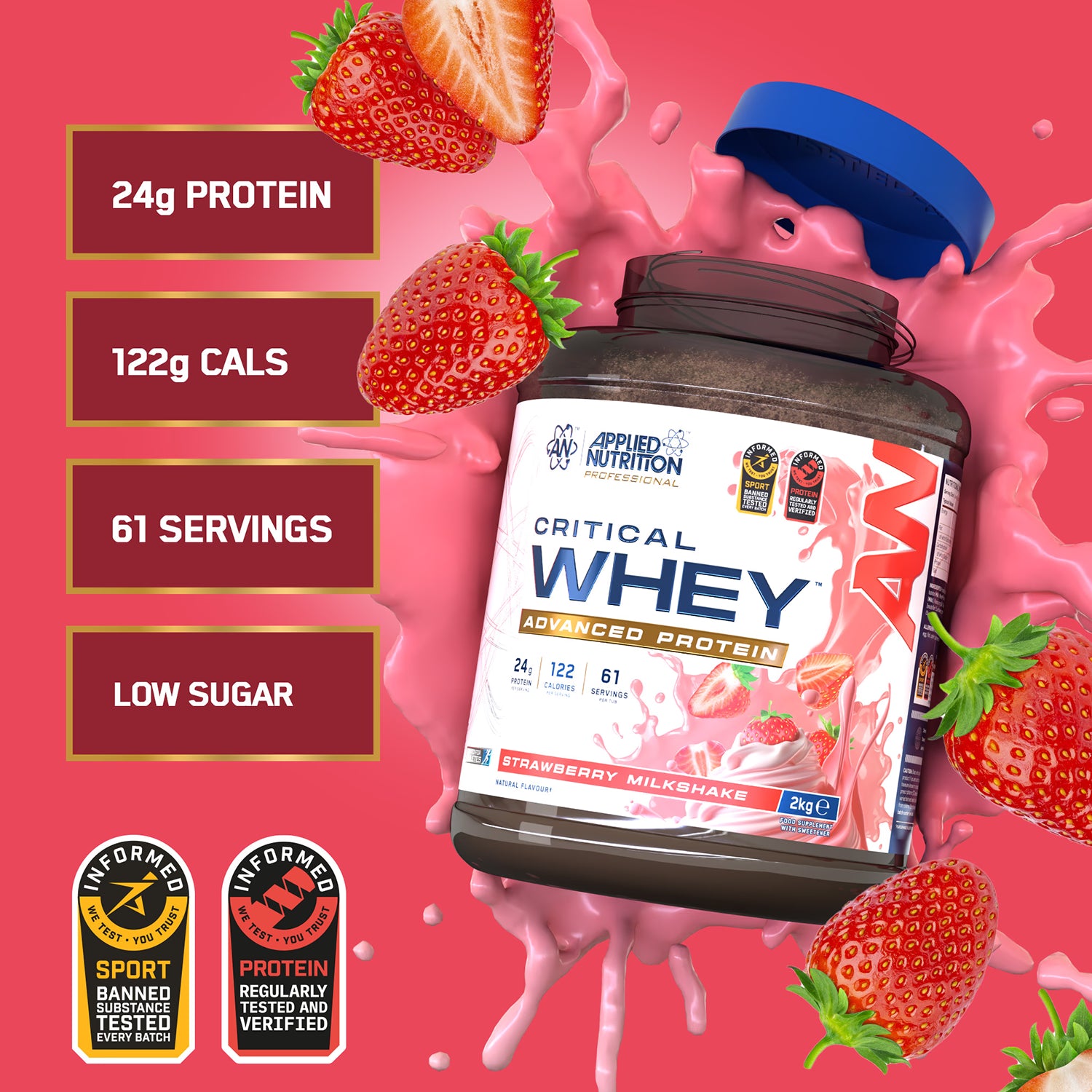 Critical Whey Protein Strawberry Milkshake Powder 2Kg