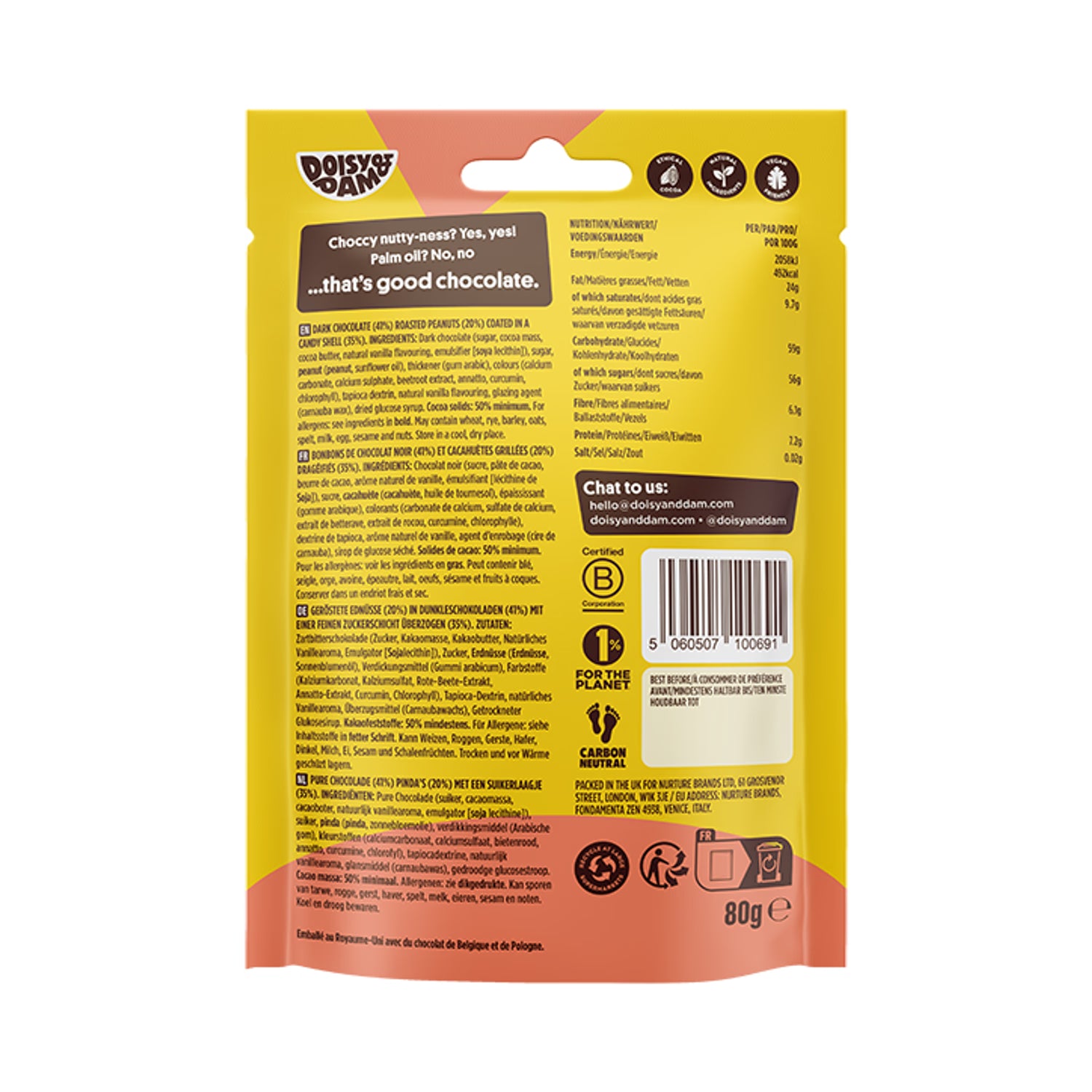 Doisy Dam DDs Vegan Dark Chocolate Peanuts 80g