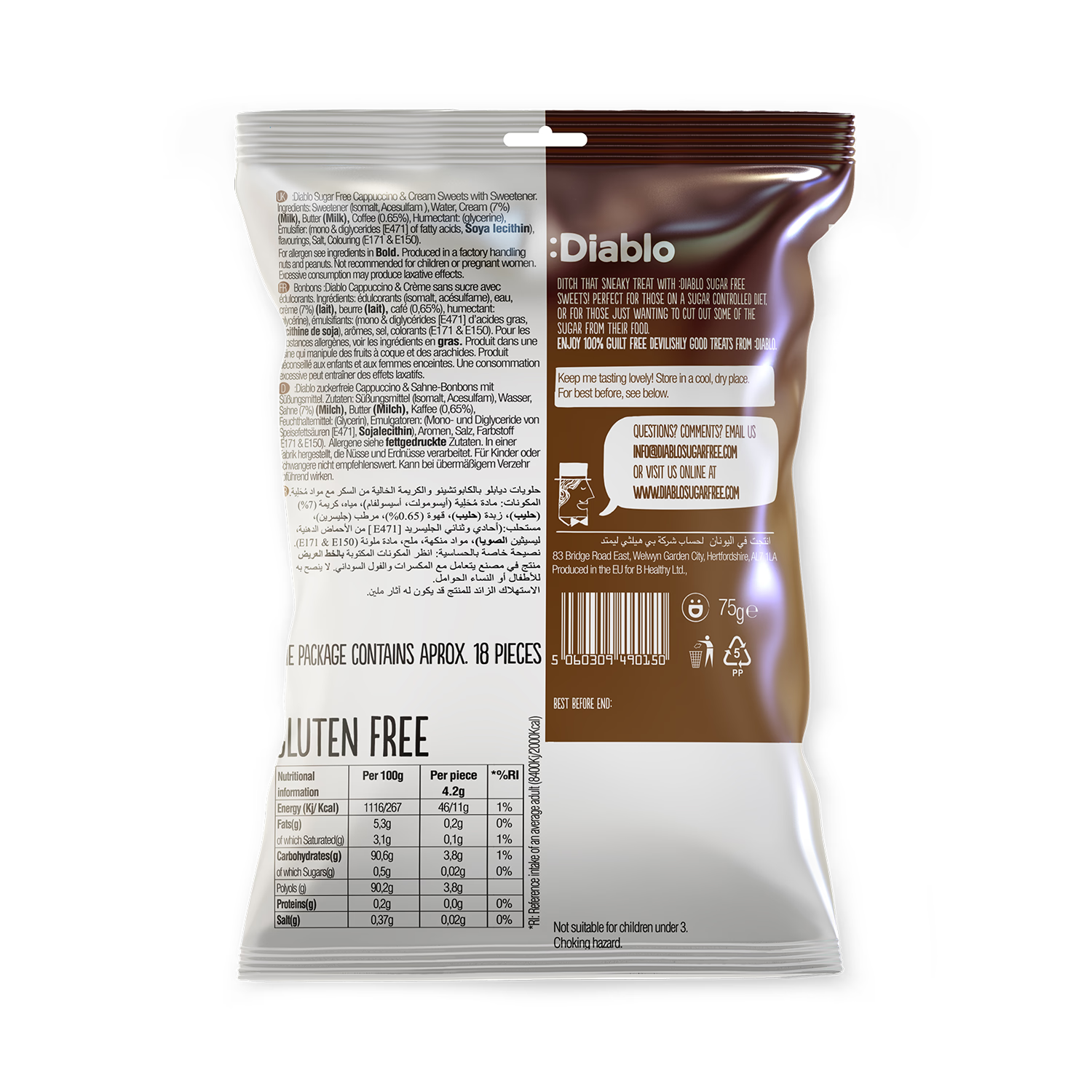 Diablo Sugar Free Cappuccino Cream Sweets 75g