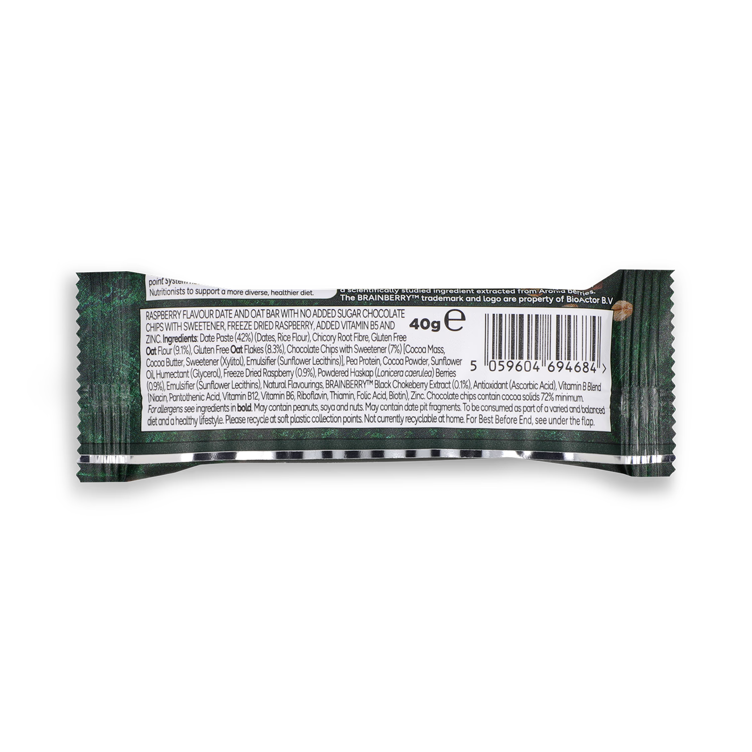 Brain Health Raspberry Dark Chocolate Fruit Oat Bar 40g