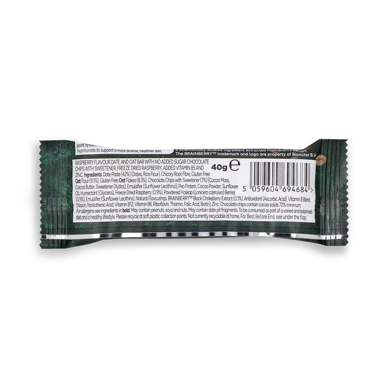 Brain Health Raspberry Dark Chocolate Fruit Oat Bar 40g