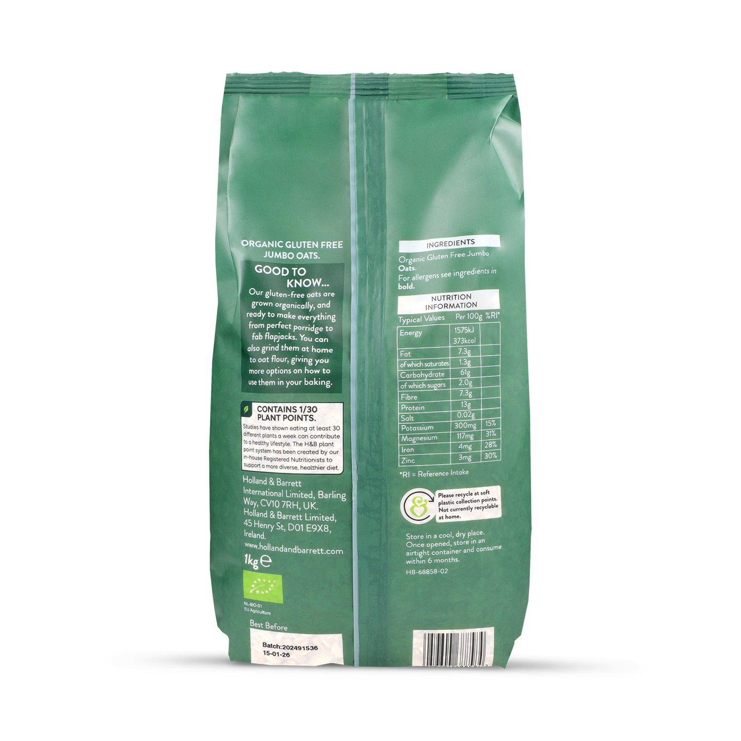 Holland Barrett Organic Gluten Free Jumbo Oats 1kg