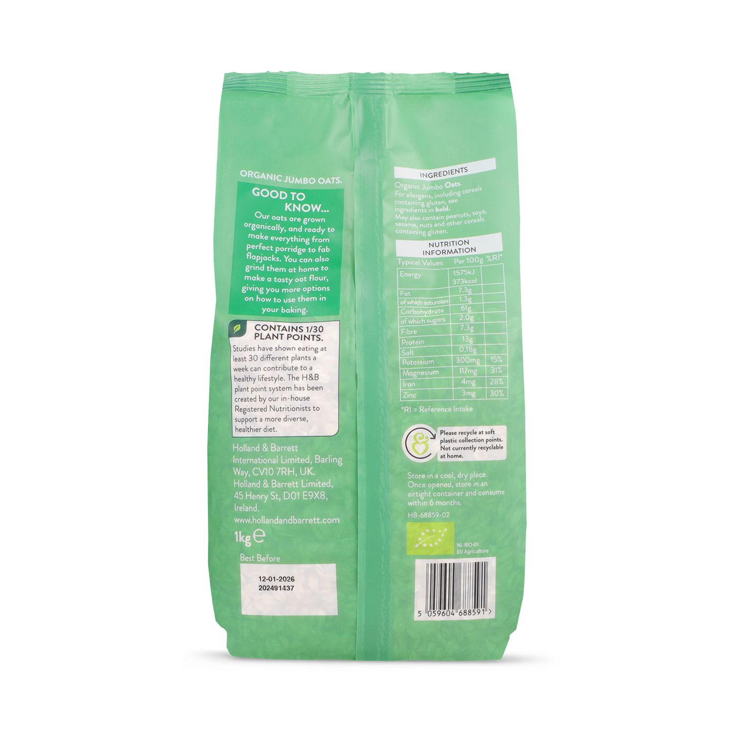 Holland Barrett Organic Jumbo Oats 1kg