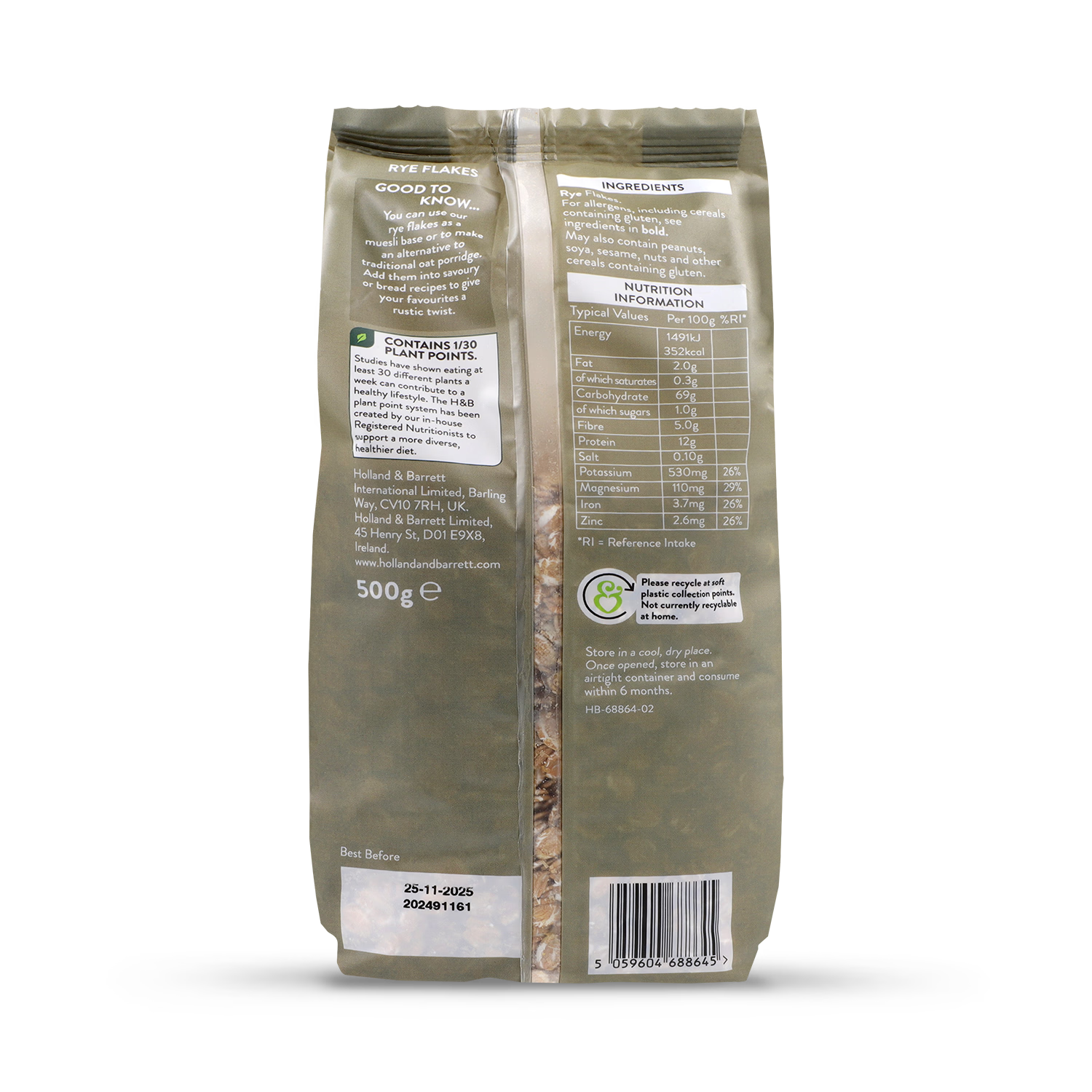 Holland Barrett Rye Flakes 500g