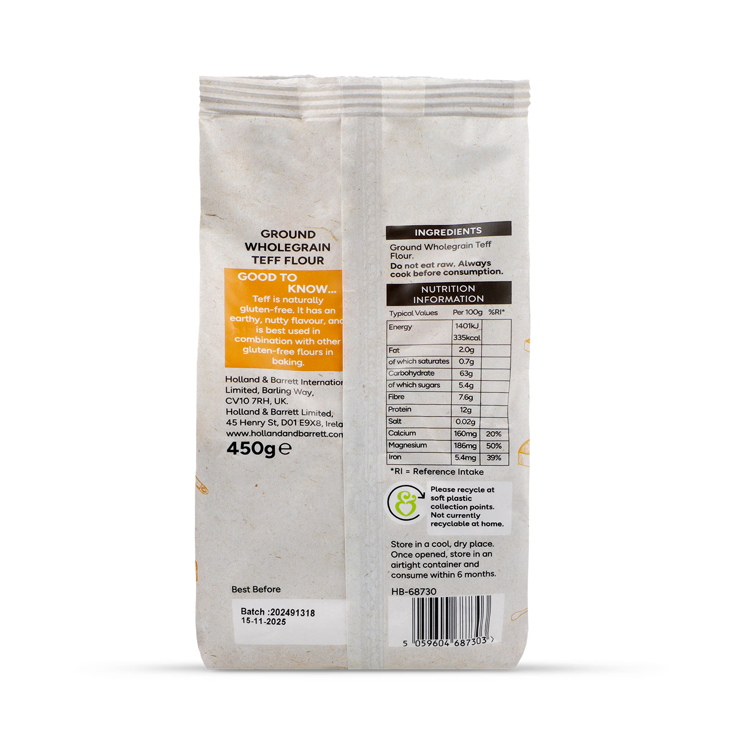 Gluten-Free Brown Teff Flour 450g