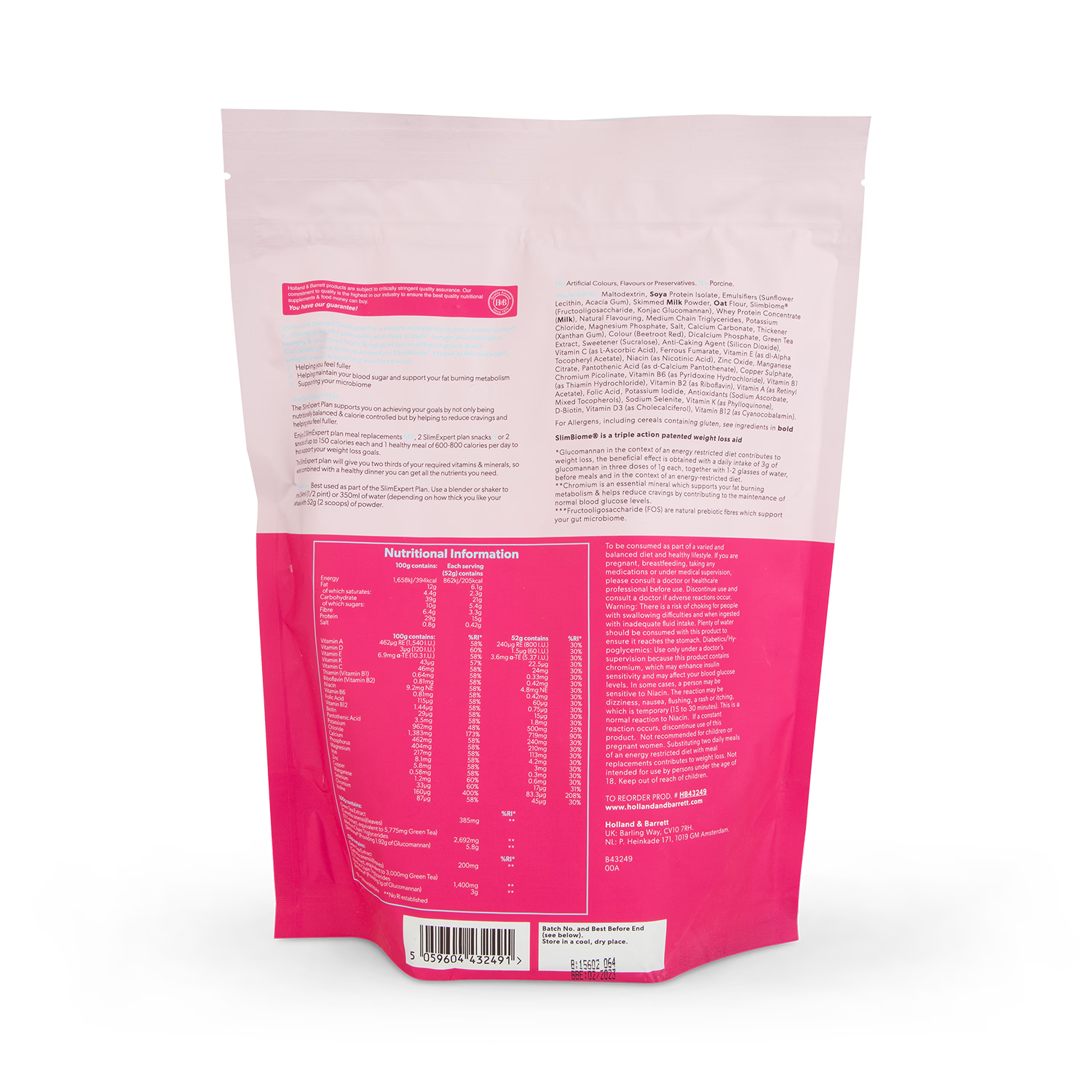 Holland Barrett SlimExpert Meal Replacement Shake Strawberry Flavour 520g