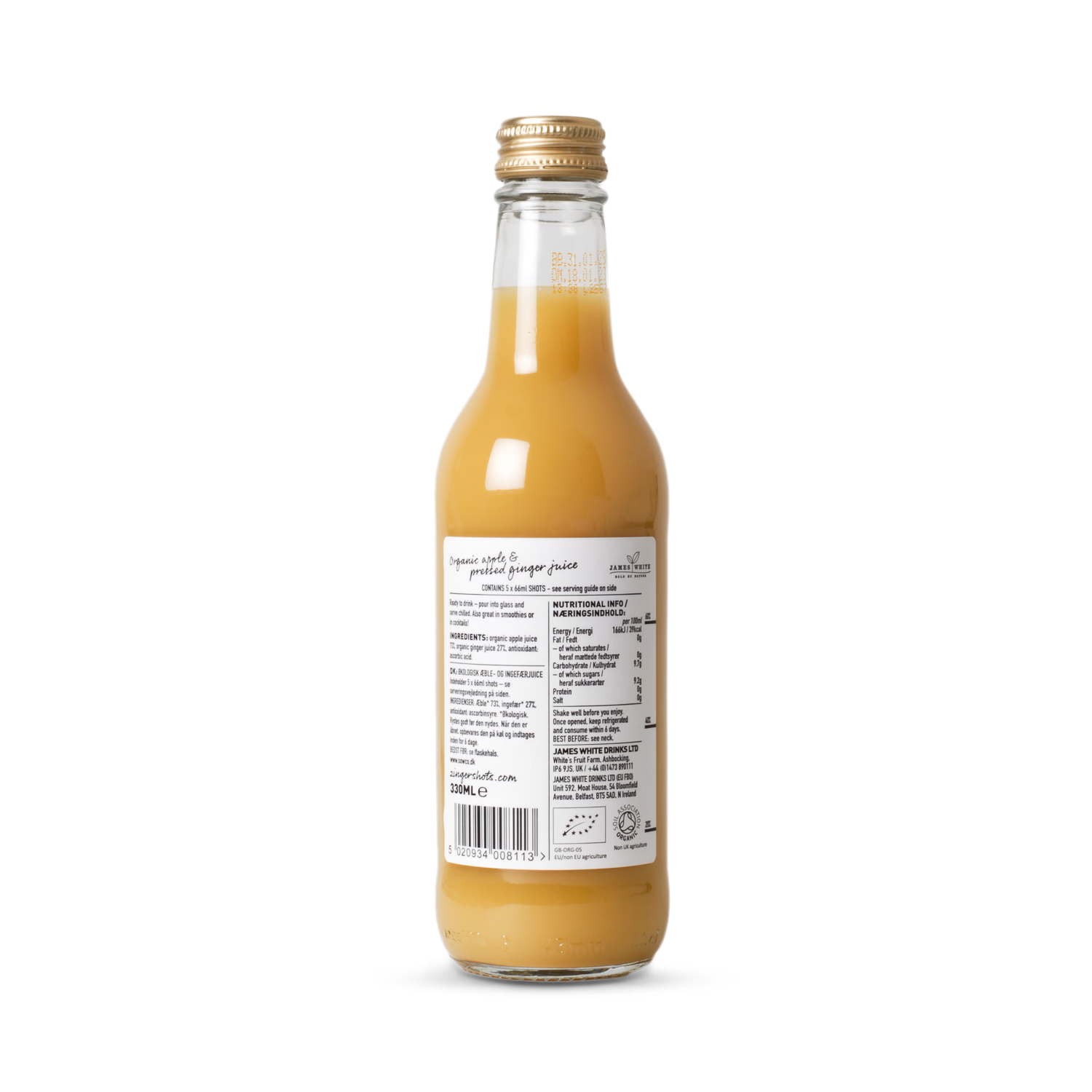 James White Drinks Big Zinger Organic Apple Ginger Juice 330ml 5x Shots