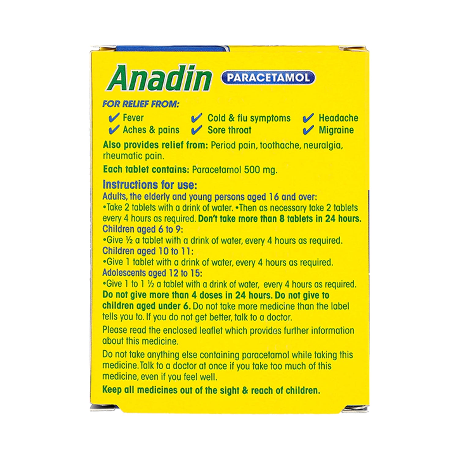Anadin Paracetamol 16 Tablets