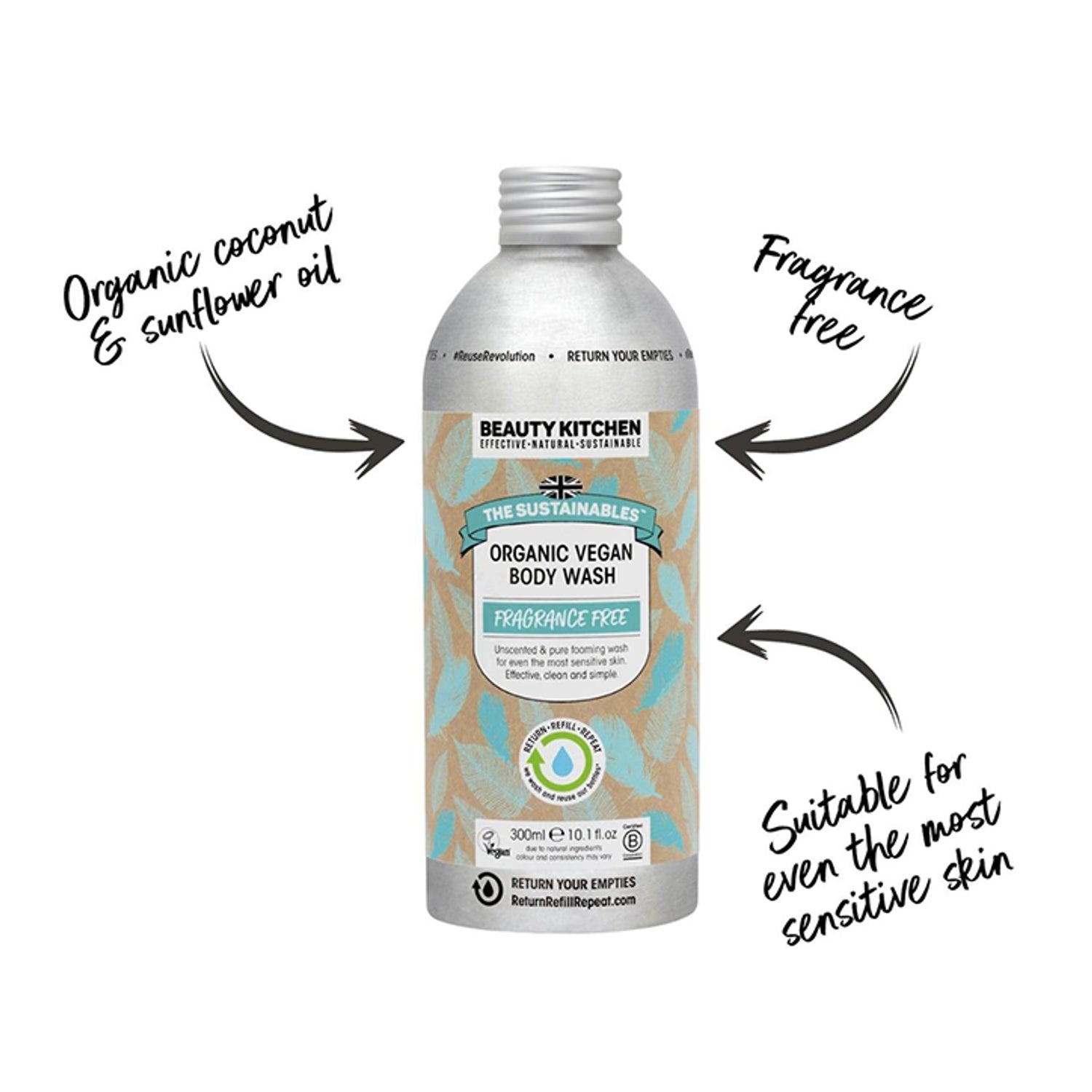 Beauty Kitchen Fragrance Free Organic Body Wash 300ml