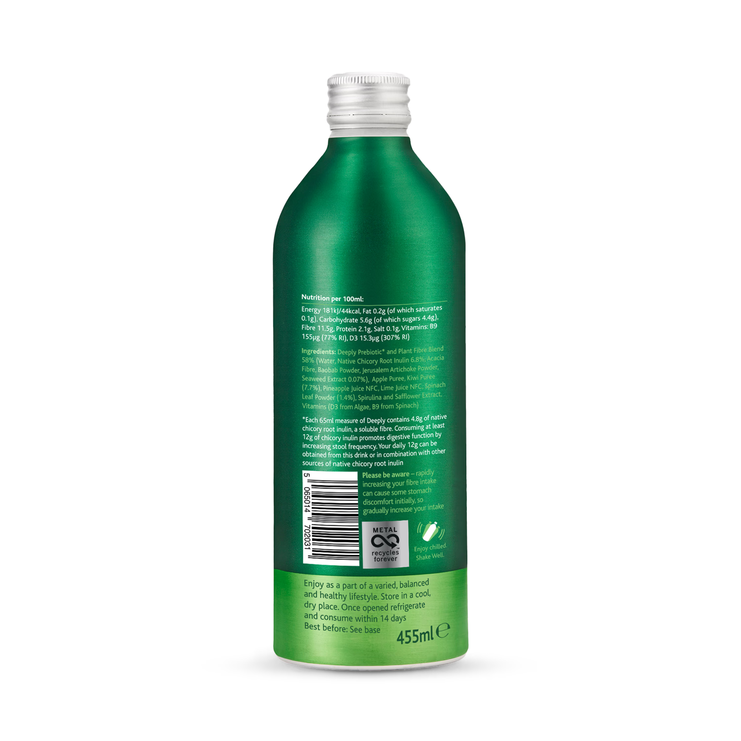 Deeply Gut Health Food With Prebiotic Plant Fibre Spinach Kiwi With Seaweed 455ml