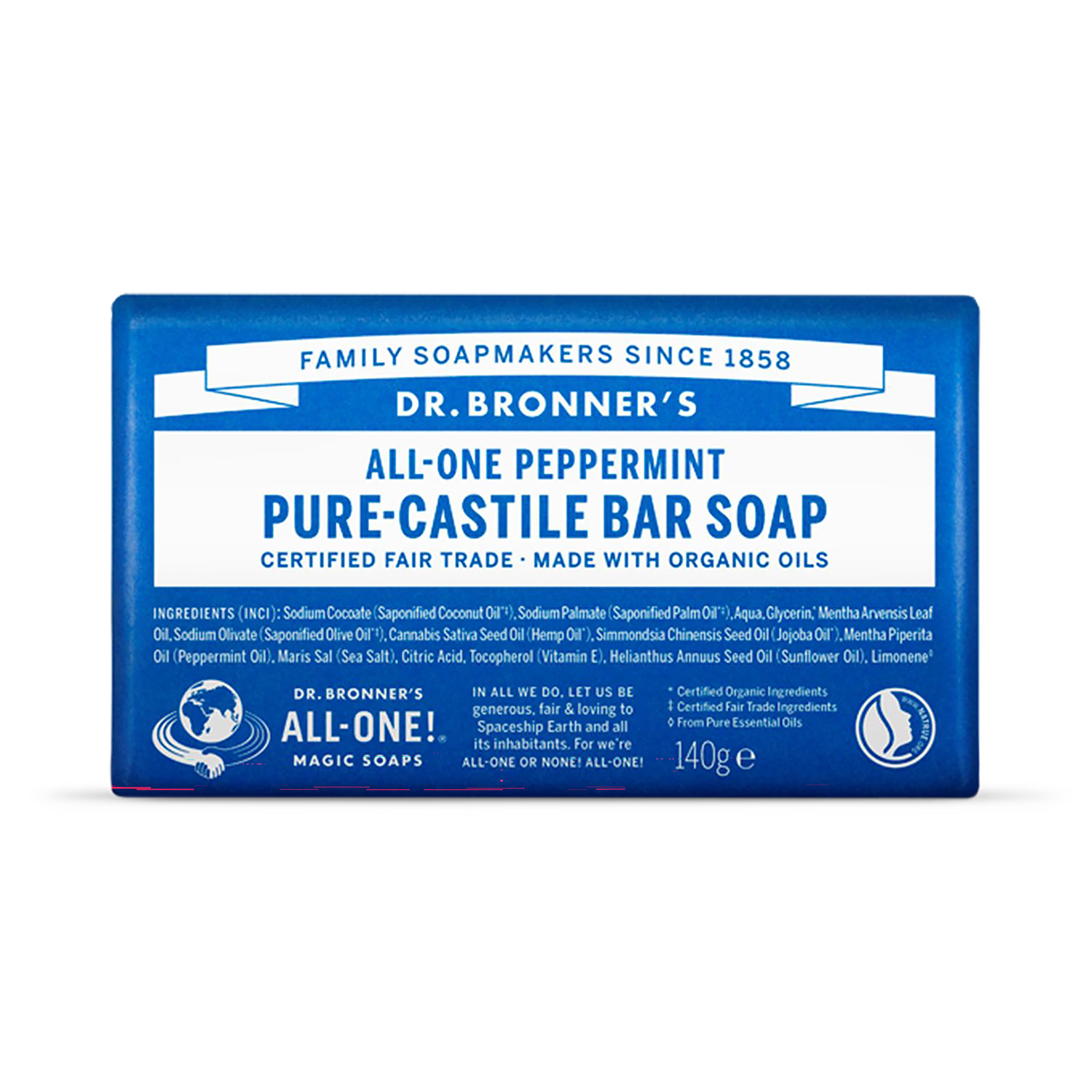 Dr Bronner All-One Peppermint Pure-Castile Bar Soap 140g