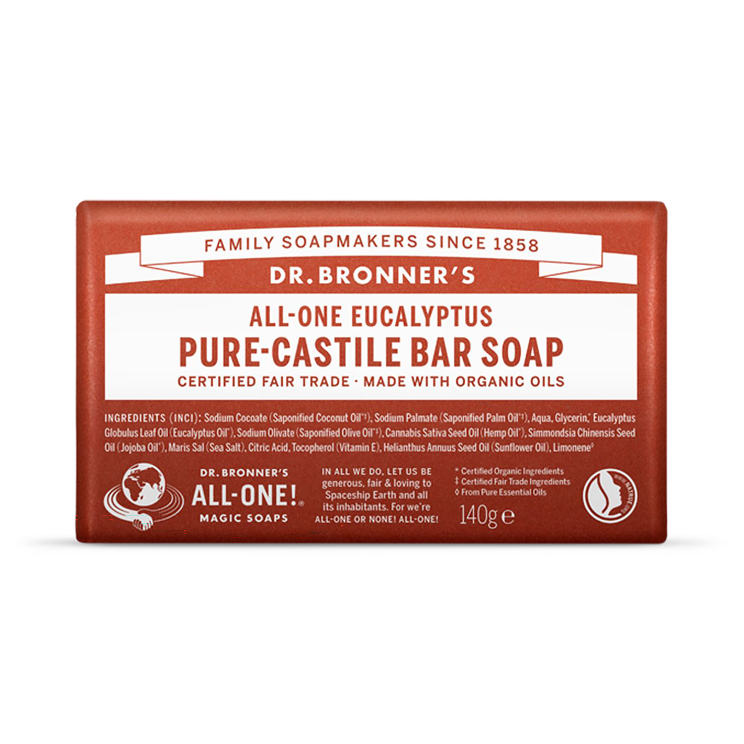 Dr Bronner All-One Eucalyptus Pure-Castile Bar Soap 140g