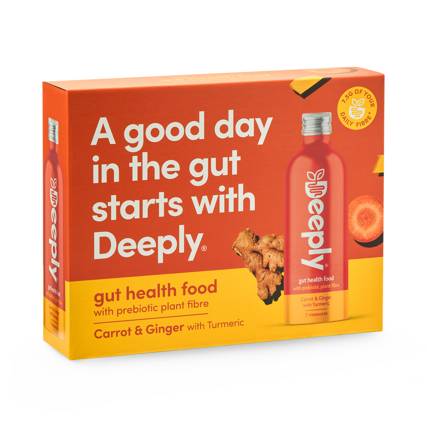 Deeply Gut Health Food With Prebiotic Plant Fibre Carrot Ginger With Turmeric Multipack 4 x 455ml