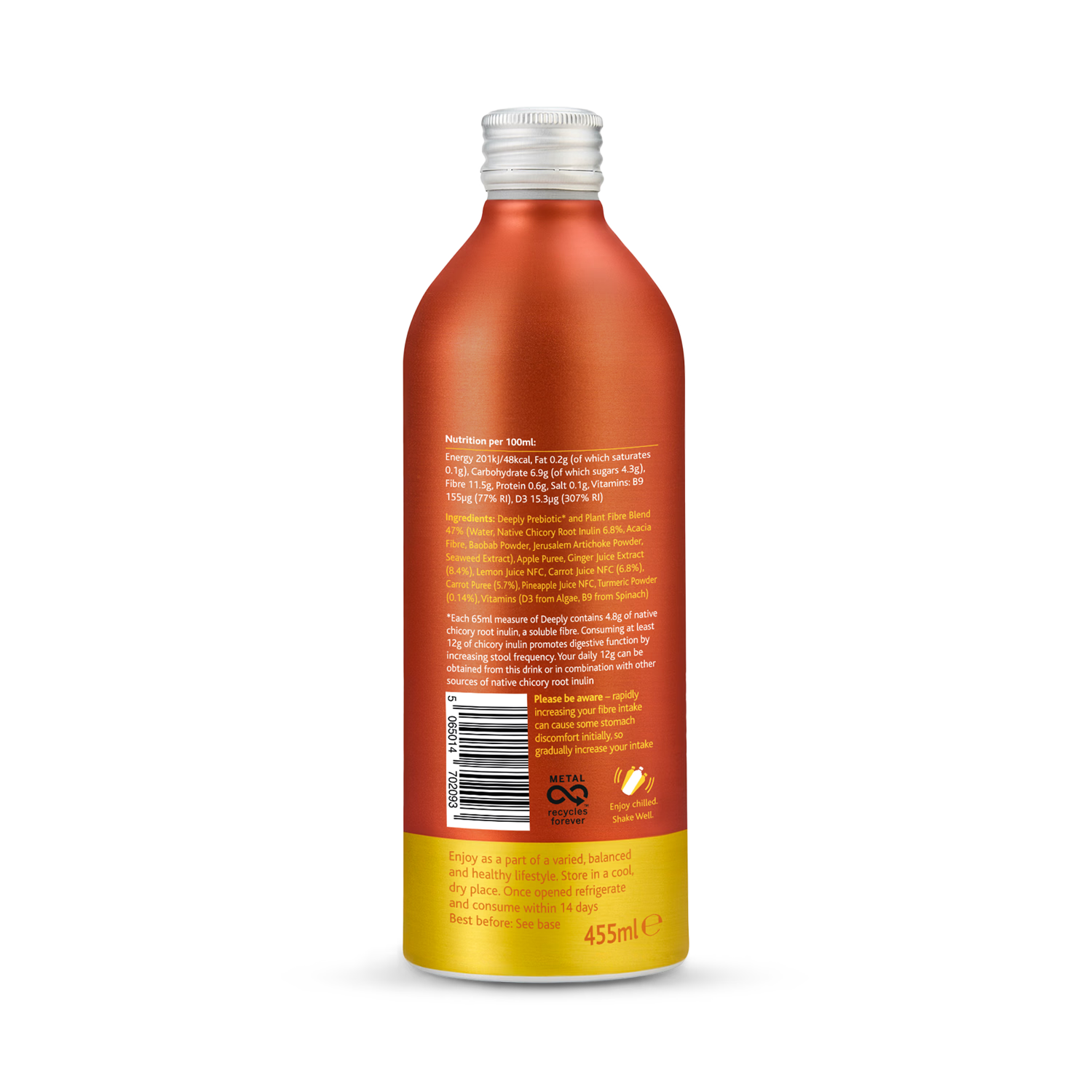 Deeply Gut Health Food With Prebiotic Plant Fibre Carrot Ginger With Turmeric Multipack 4 x 455ml