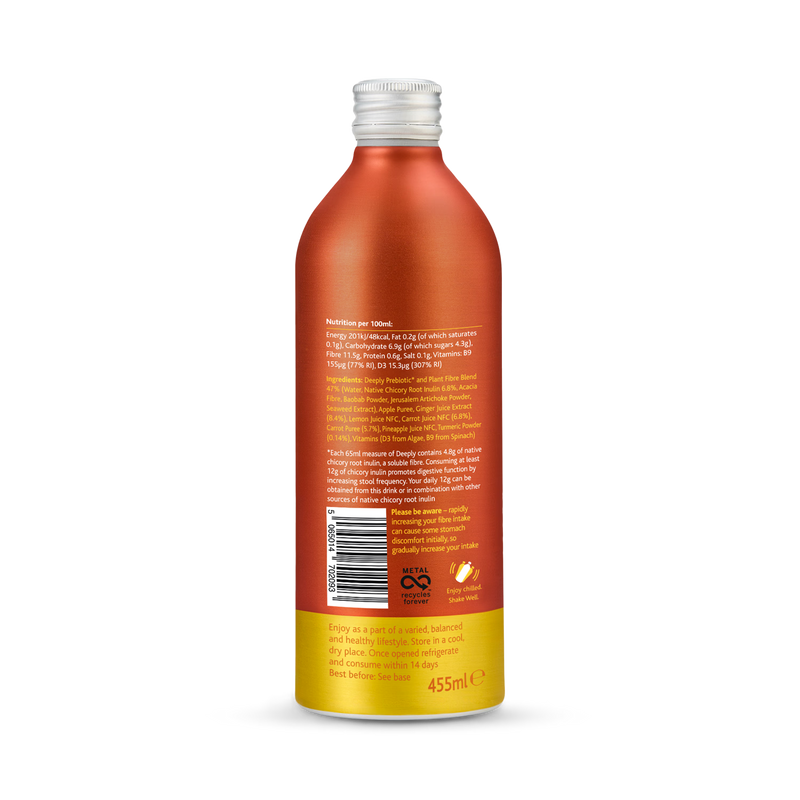 Deeply Gut Health Food With Prebiotic Plant Fibre Carrot Ginger With Turmeric Multipack 4 x 455ml
