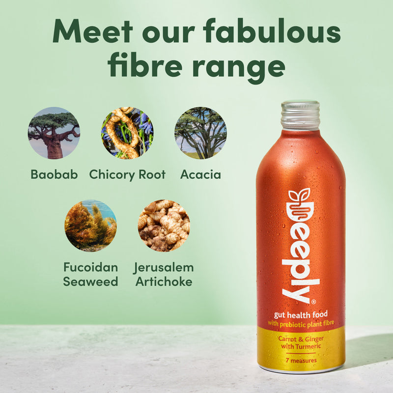 Deeply Gut Health Food With Prebiotic Plant Fibre Carrot Ginger With Turmeric Multipack 4 x 455ml