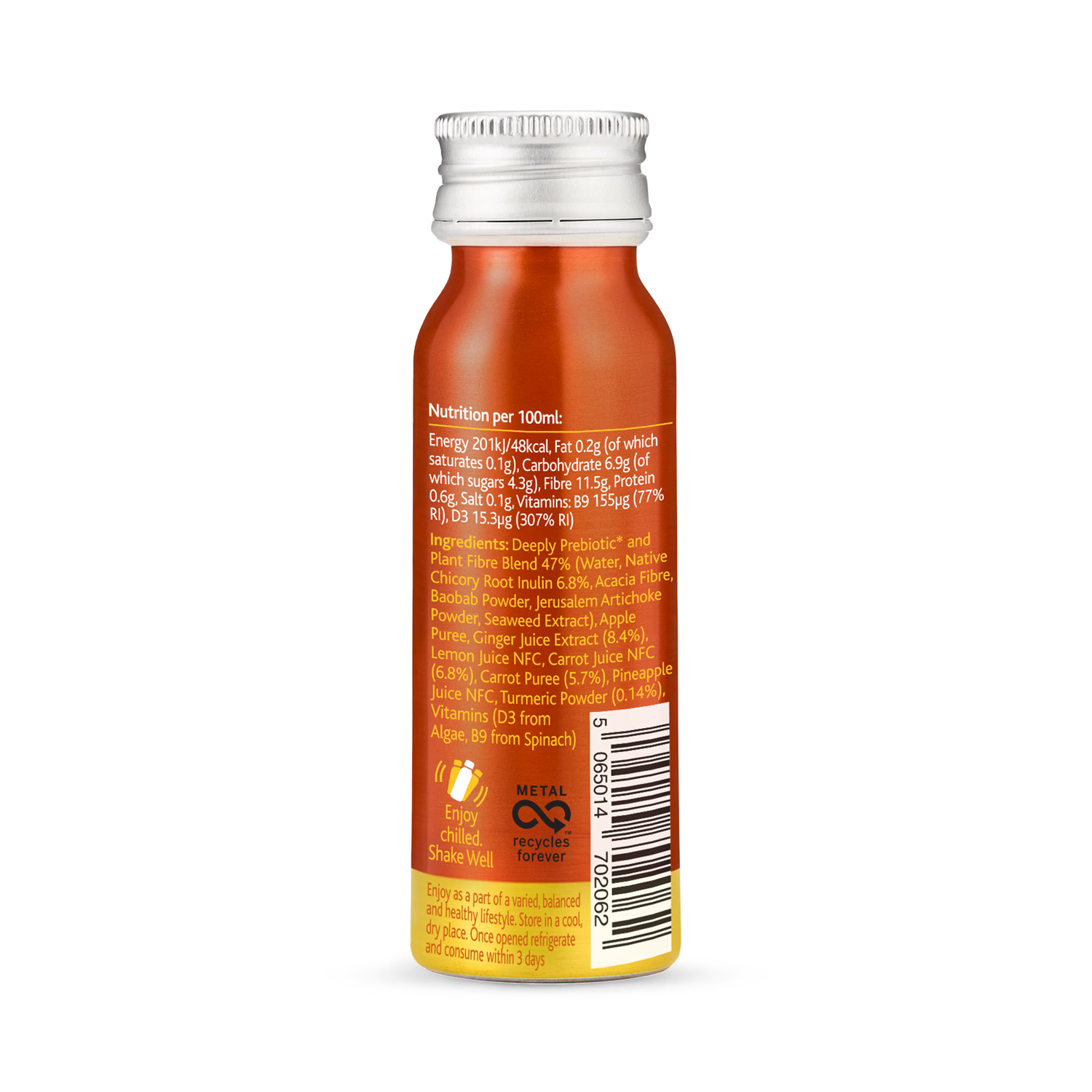 Deeply Gut Health Food With Prebiotic Plant Fibre Carrot Ginger With Turmeric 65ml