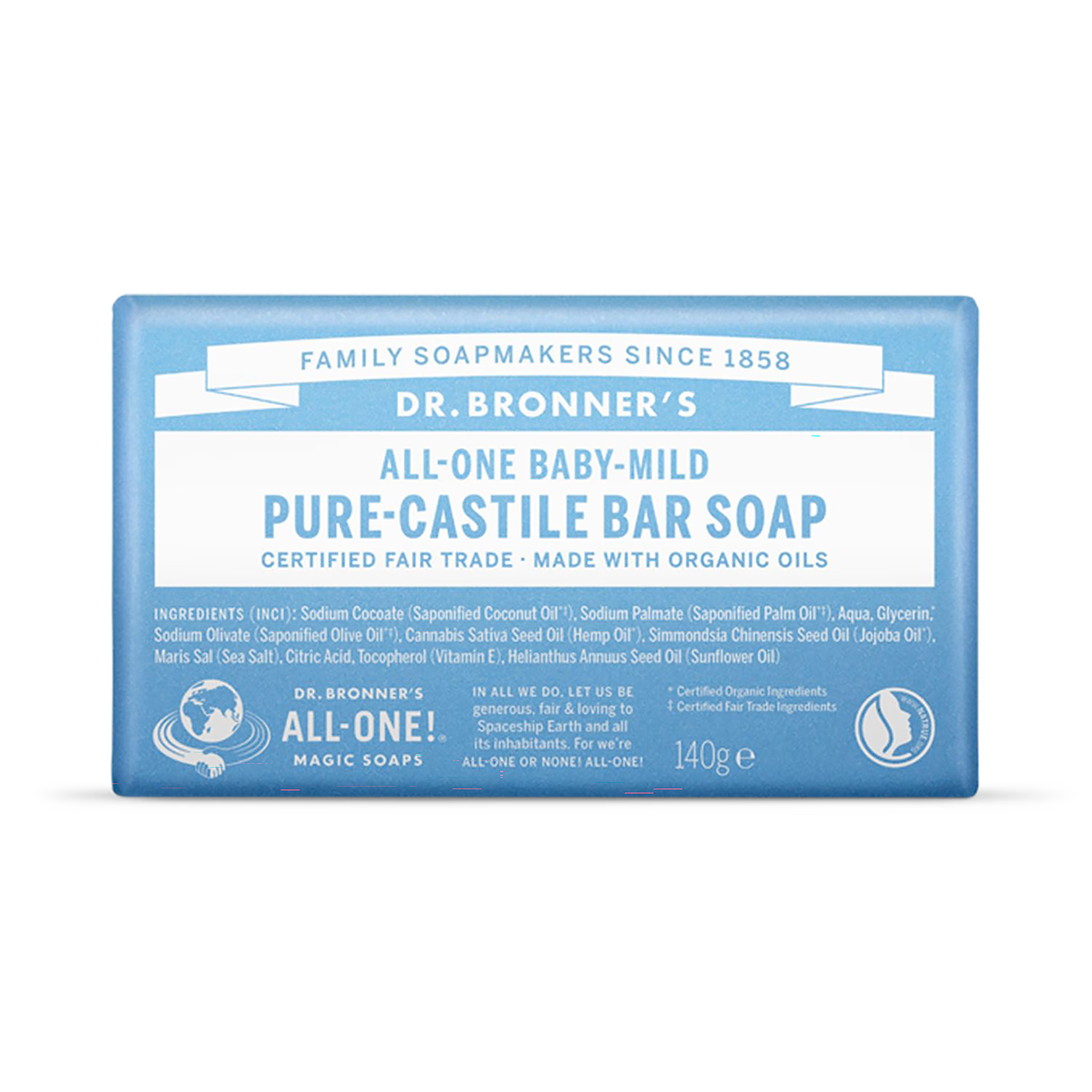 Dr Bronner All-One Baby-Mild Pure-Castile Bar Soap 140g