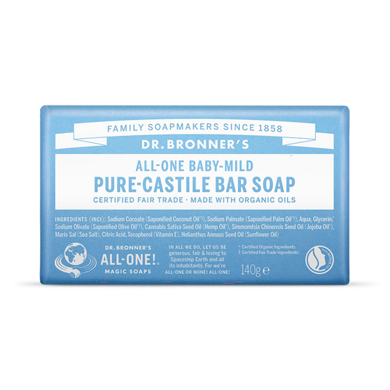 Dr Bronner All-One Baby-Mild Pure-Castile Bar Soap 140g