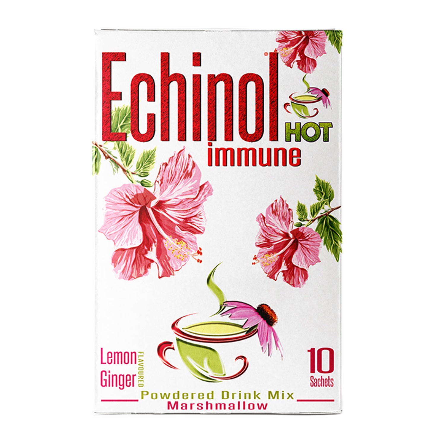 Echinol Hot Immune Powdered Drink Mix Marshmallow Lemon Ginger Flavoured 10 Sachets