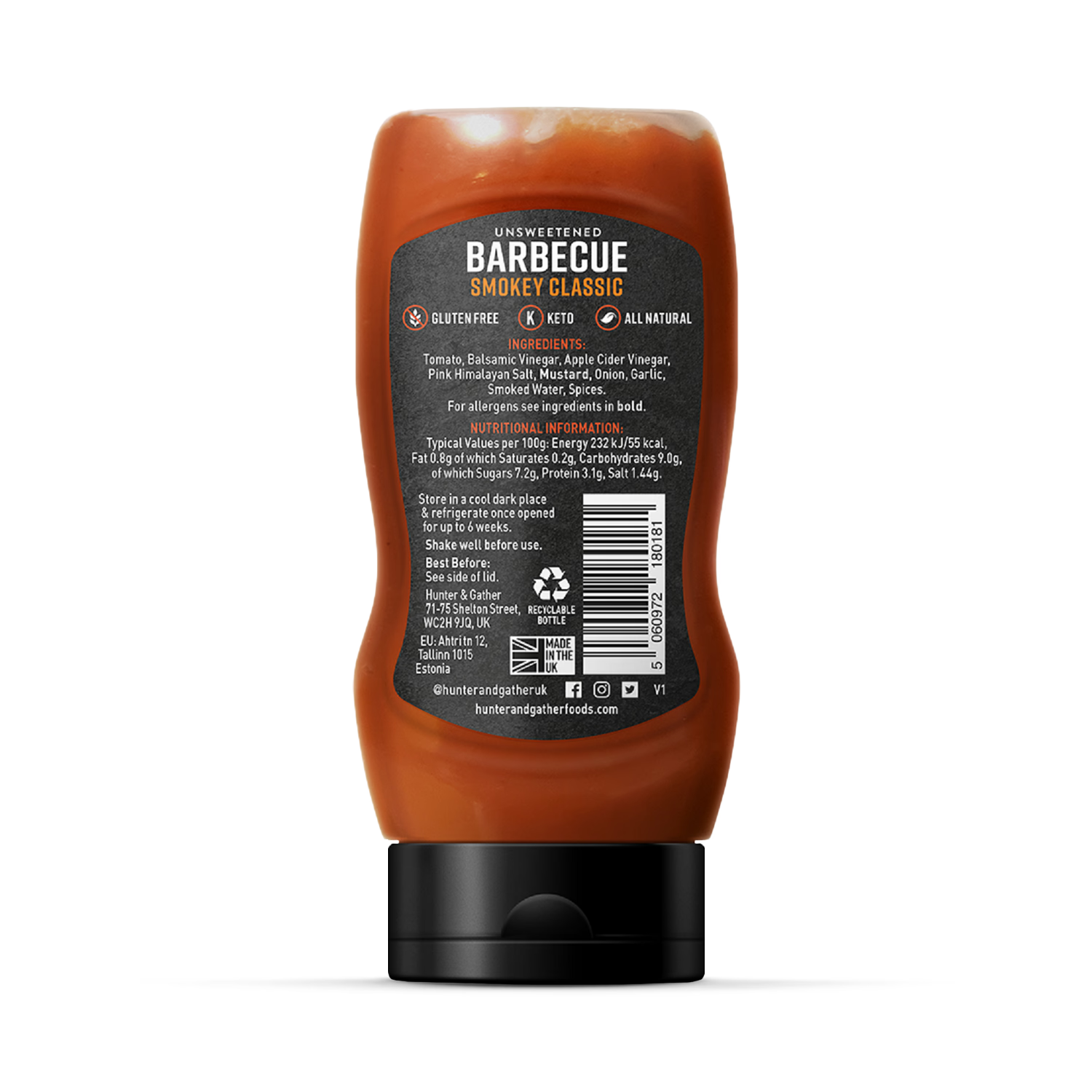 Hunter Gather Unsweetened BBQ Sauce Squeezy 350g