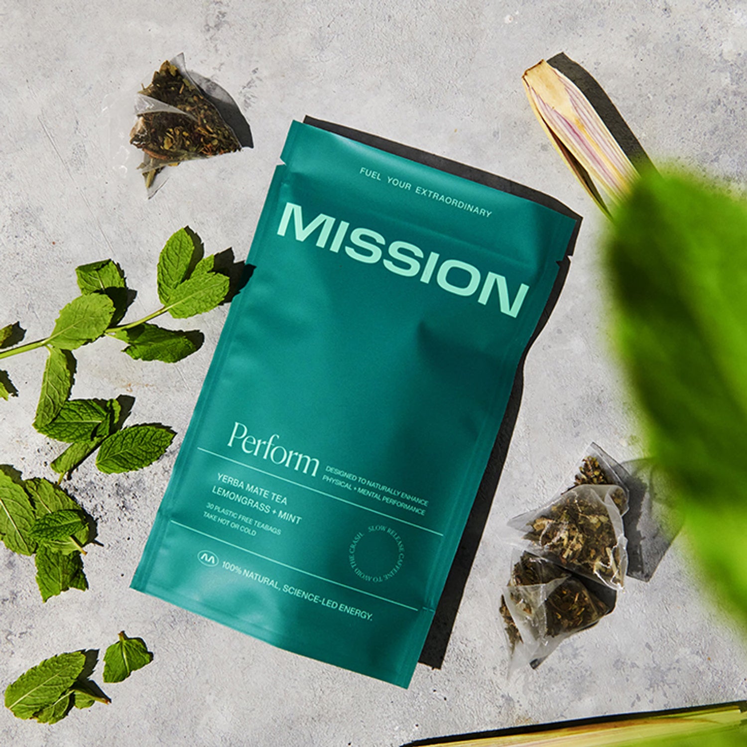 Mission Perform Yerba Mate Tea Lemongrass Mint 30 Tea Bags