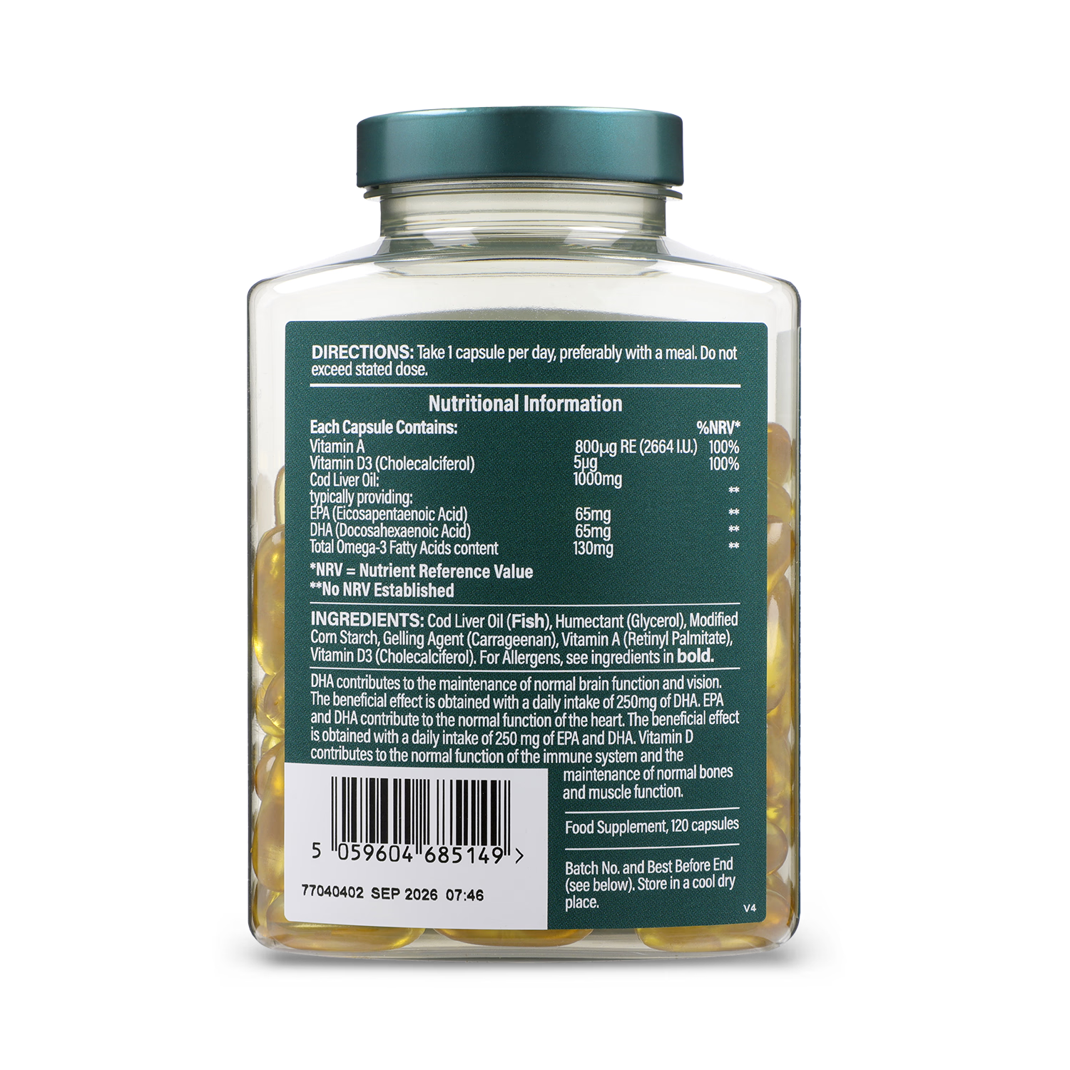 Holland Barrett Pure Cod Liver Oil 1000mg 120 Capsules