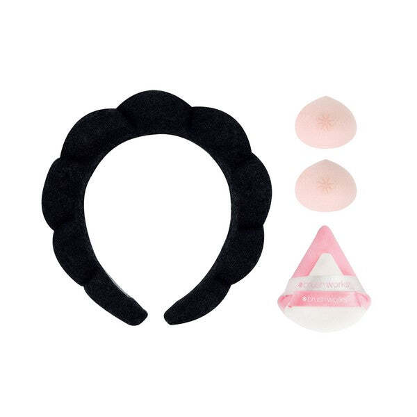 Makeup Application Set with Cloud Headband, Blending Sponges, and Powder Puffs (Black)